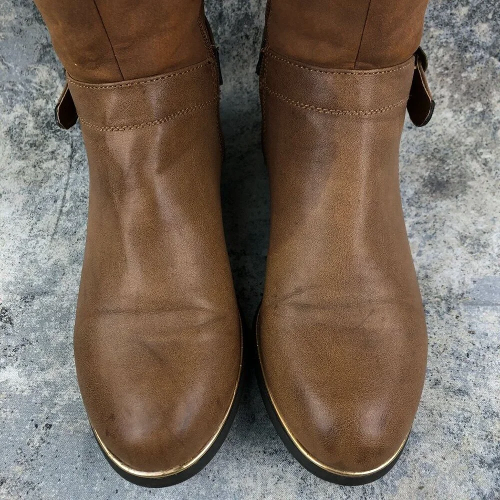 Jasmin Women's Size 6.5M Satisfy Brown Faux Leather Side Zip Over The Knee Boots